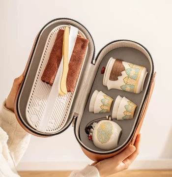 Travel Tea Set Outdoor Portable Camping Tea Gear Ceramic Quick Cup Office Kung Fu Teapot