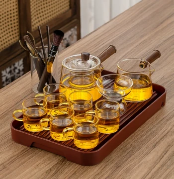 Glass Tea Set Kung Fu Tea Cups Heat-Resistant for Office and Living Room with Tea Tray Home Teapot 2026 New