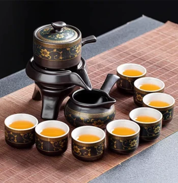 Stone Mill Lazy Fully Automatic Tea Set for Home, Luxury High-End Tea Brewing Tool, Office Kung Fu Teapot and Cups