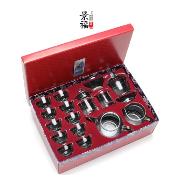 Jingfu Jiangxin Glass Kung Fu Tea Set - Transparent Home and Office Guest Teapot and Cups with Custom Options
