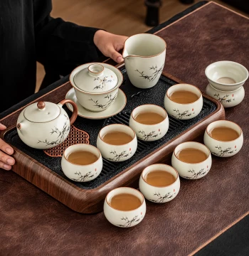 CIPAIMING Chinese Ru Kiln Gongfu Tea Set, Premium Luxury Gaiwan, Teapot, and Tray for Home Use