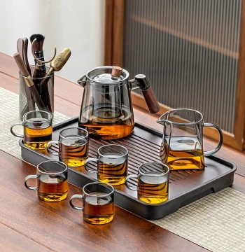 Glass Tea Set for Home Brewing with Large-Capacity Tea Tray, Ideal for Living Room and Office Gongfu Tea Drinking - 2026 New Arrival