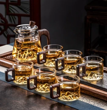Premium Guanshan Glass Tea Set with Office Tea Tray, Heat-Resistant Teapot, Fairness Cup, and Kung Fu Tea Cups for Home Use