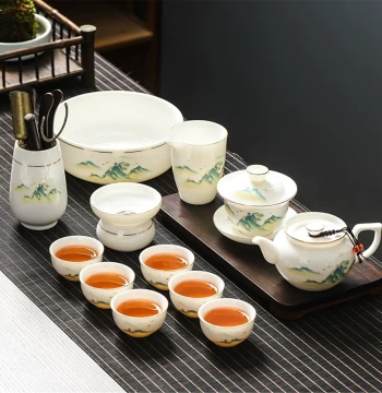 Tea Set Household Ceramic Complete Kung Fu Chinese Mutton Jade White Porcelain Glass Zisha Gaiwan Teapot Teacup Set