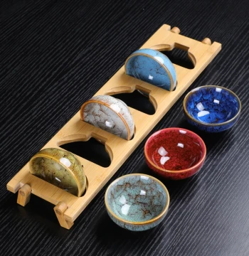 Six-Color Teacup Set 6-Piece Kung Fu Tea Tasting Cups Office Tea Bowls Jianzhan Tea Ware Ceramic Master Cup