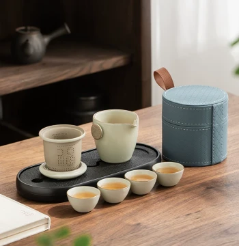 Ru Kiln Quick Cup Set One Pot Four Cups Portable Travel Kung Fu Tea Set for Home Outdoor Office