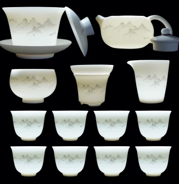 Cihengtang Mutton Fat White Porcelain Kung Fu Tea Set with Gaiwan and Fengming Teapot for Home, Living Room, and Office