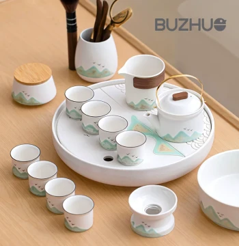 Kung Fu Tea Set 2026 New Modern Minimalist Home Office Complete Ceramic Tea Tray Teapot Teacups