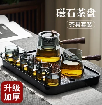 Glass Tea Set for Home Use with Small Tea Tray, Heat-Resistant and Scald-Proof Teapot and Kung Fu Tea Cups for Office or Living Room