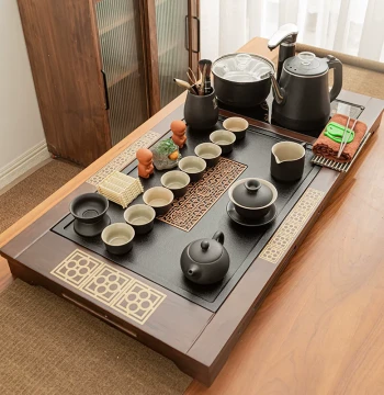 New Complete Tea Set with Integrated Automatic Boiling Kettle and Tray, Premium Home Kung Fu Tea Station