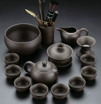 Purple Clay Kung Fu Tea Set - Black Mud Xishi Teapot with Cups, Gaiwan, and Aroma Cup for Home Use