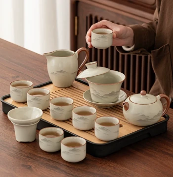 Ru Kiln Kung Fu Tea Set Home 2026 New Office Tea Drinking Brewing Gaiwan Teapot Teacups Gift Box