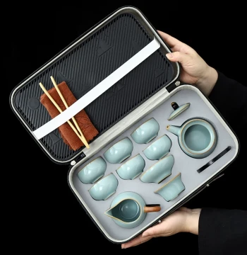 Ru Kiln Minimalist Travel Kung Fu Tea Set Home Portable Small Set Outdoor Ceramic Complete Teapot and Teacups