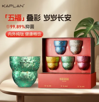 Kapoo Pure Titanium Teacup Set, Five Blessings Exquisite Kung Fu Tea Set with Gourd-Shaped Cups, Gift Box for Home Dry Brewing