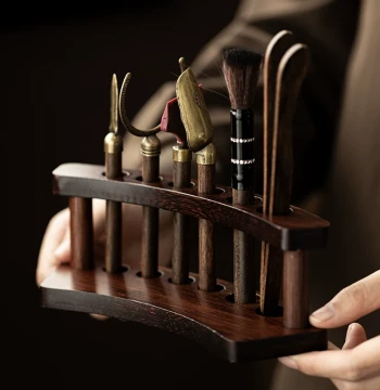 Solid Wood Tea Ceremony Six Gentlemen Set, Complete Kung Fu Tea Accessories, Tea Tray, Brewing Tools, and Tea Scraper Kit