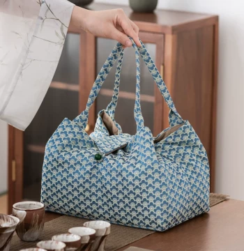 Complete Travel Tea Set Storage Bag, Large Outdoor Portable Kung Fu Tea Set Case, Fabric Gift Box for Tea Art