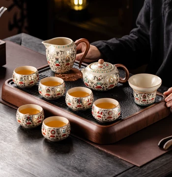 Ru Kiln Gongfu Tea Set Office Home Luxury High-End Chinese Style Complete Ceramic Teapot and Teacup Set