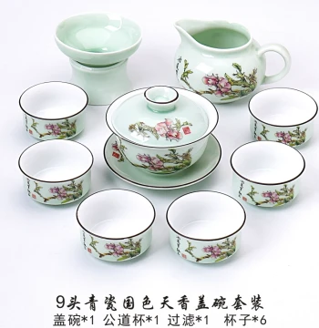 Blue and White Porcelain Tea Set - Japanese Style Teapot, Cups, and Gaiwan