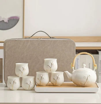 White Porcelain Teapot with Handle Tea Set, Modern Minimalist Luxury Ceramic Large Kung Fu Tea Cups, Complete Gift Set