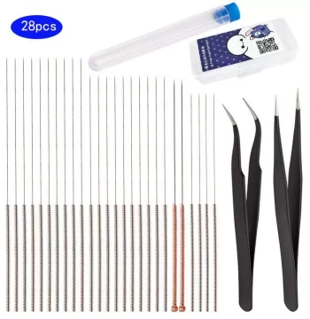 28-Piece 3D Printer Nozzle Cleaning Kit: Includes Cleaning Drill Bits, Stainless Steel Pins, and Tweezers