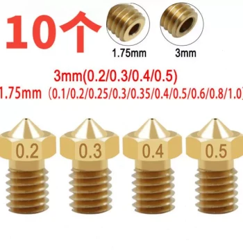 M6 Threaded Brass Nozzle with Engraving for 3D Printers 0.3-2mm Orifice Single-Sided Marking