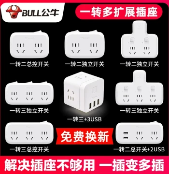 Bull Socket Converter Panel with Multiple Outlets - 1-to-2/3 Multi-Function Power Strip Extender and Adapter