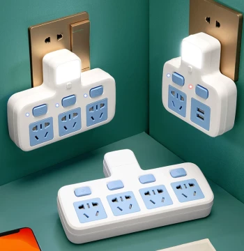 Multi-Function Panel Multi-Hole Converter Socket Extension Plug Home 1-to-2/3 Multi-Outlet with Night Light Dormitory