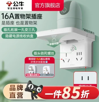 Bull 16A Router and Camera Shelf Socket Extension Strip with Converter