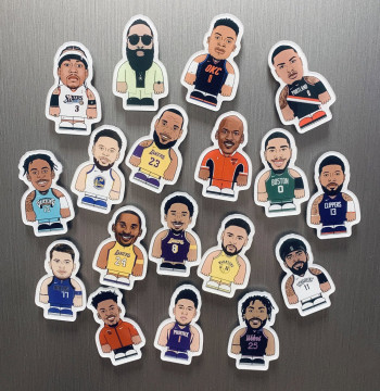 Cartoon Star Player Figurine Fridge Magnets and Badges for Car Decor - 3D Acrylic Magnetic Gifts for Boyfriends Featuring Kobe and Curry