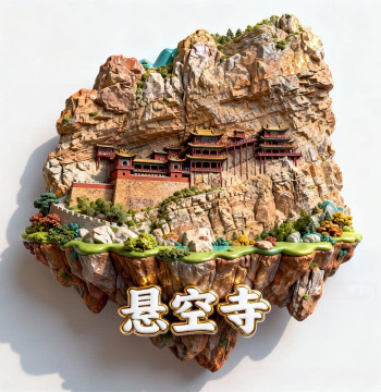 New Metal Magnetic Relief Fridge Magnet of Shanxi Hanging Temple for Travel Souvenirs and Decor