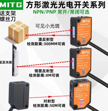 Square Laser Induction Switch Photoelectric Sensor Infrared Diffuse Reflective Mirror Retro-Reflective Visible Spot