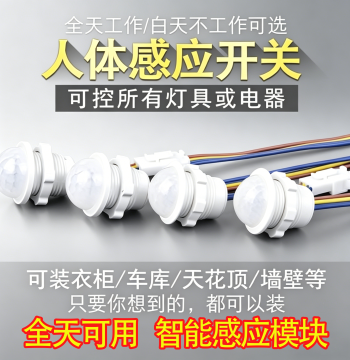 220V Infrared Human Body Sensor Switch with Adjustable Delay and Light Control, Recessed Ceiling Mount