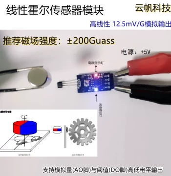 Linear Hall Effect Sensor Module, High Sensitivity 12.5mV/G Analog Output for Magnetic Field Detection
