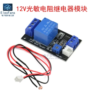 12V Light-Controlled Switch Board with Wired Photoresistor Sensor for Light/Dark Induction Relay Control