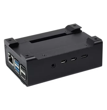 Waveshare Raspberry Pi 4 Dedicated Aluminum Alloy DIN-Rail Enclosure with High Hardness, Includes Cooling Fan and Heatsink