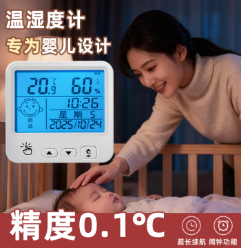 GIANXI Temperature and Humidity Meter Indoor Home Nursery Thermometer High-Precision Digital Display Clock Dedicated Temp/Humidity Sensor