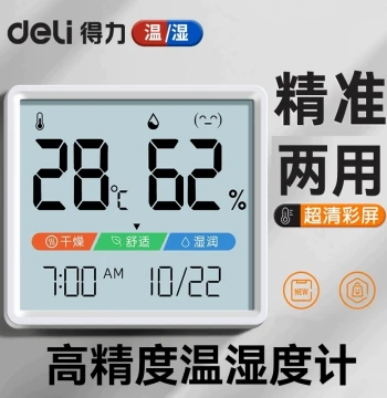 Deli Indoor Home Precision Temperature and Humidity Meter Wall-Mounted Sensor for Nursery Mini Date Display