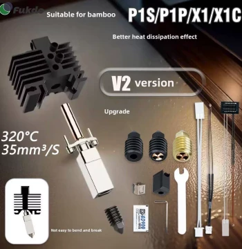 3D Printing Accessories Upgrade 2.0 Extended X1/P1P Bamboo Print Head Hotend Kit Hardened Steel Nozzle High-Temp Wear-Resistant