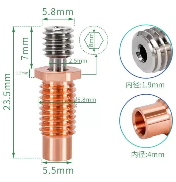 Hot Sale E3D V6 Titanium Alloy Red Copper Heat Break: Wear-Resistant High-Temp 3D Printer Component for Voron DIY