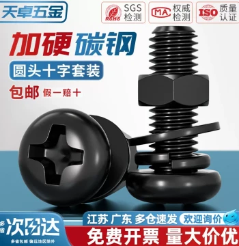 Carbon Steel Black Round Head Cross Screw and Nut Set Assortment Extended Pan Head Screws with Flat and Spring Washers M3 M4 M5 M6