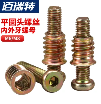 Furniture Screw Set with Internal and External Thread Nuts, Combination Bed Wood Board Embedded Connector, Nut Set with Washers M6 M8