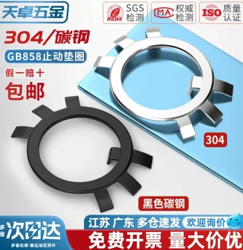 65MN Manganese 304 Stainless Steel Tab Washer for Round Nuts, Anti-Loosening Retaining Ring, Six-Claw Locking Circlip GB858