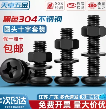 Black 304 Stainless Steel Round Head Screw, Nut, and Flat Washer Set, Cross Recessed Pan Head Bolt and Cap Combo M2 M2.5