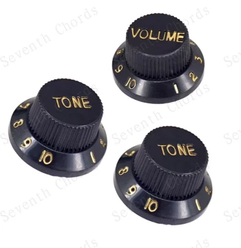 St Sq Electric Guitar Volume Control Knob Cap, Electric Guitar Tone/Volume Potentiometer Knob, Black with Gold Lettering