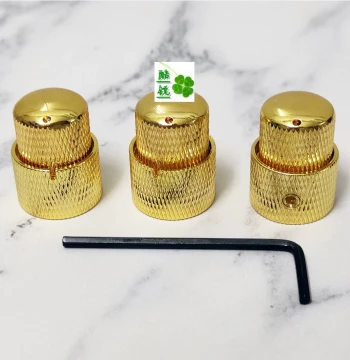 Gold Electric Guitar Double-Layer Volume Knob, Bass Dual-Shaft Metal Dome Tone Knob, Two-Tier Potentiometer Cap