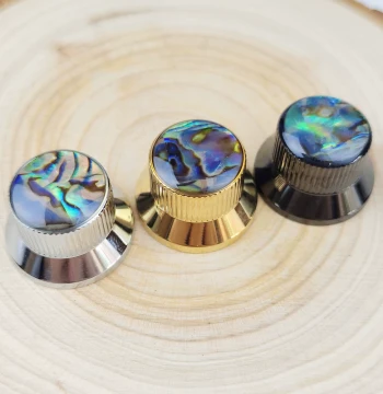 Korean-Made Metal Electric Guitar Volume/Tone Knobs, Electric Bass Potentiometer Caps, Disc-Shaped Abalone Shell Knob Caps