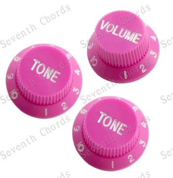 St Sq Electric Guitar Volume Control Knob Caps - Purple-Red with White Lettering for Tone and Potentiometer