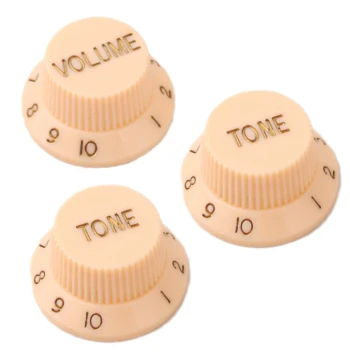 Electric Guitar Volume and Tone Knob, Fender Style Tuning Control Accessory, ST/SQ Black and White Potentiometer Cap Cover