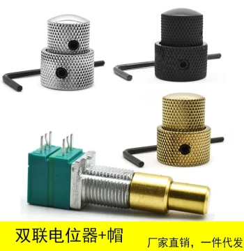 Electric Guitar Double-Layer Metal Volume Tone Knob Cap + Green 6-Pin Up/Down Potentiometer Dual Shaft Dual Gang Two-Layer
