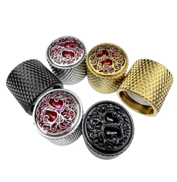 Electric Guitar and Bass Knob Caps - Metal Potentiometer Covers for Volume and Tone, Engraved Design, Model C-2002